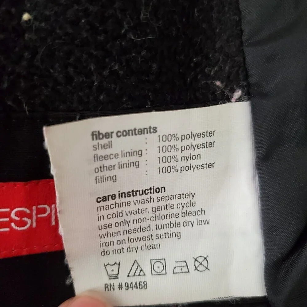 Esprit Quilted Jacket Womens‎ Small Black Mid Length Hooded Zippered Pocket